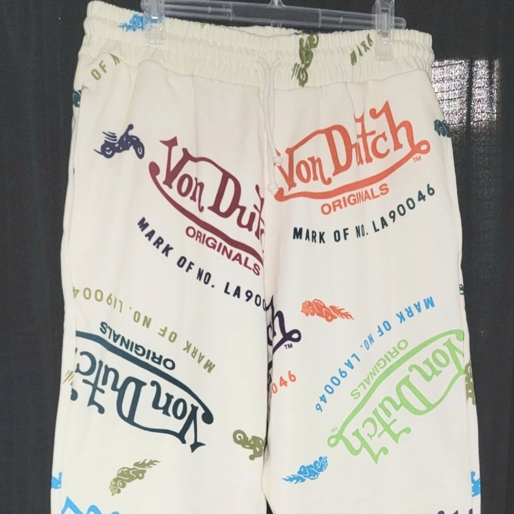 Von Dutch Originals White Logo all over sweatpants XL Women